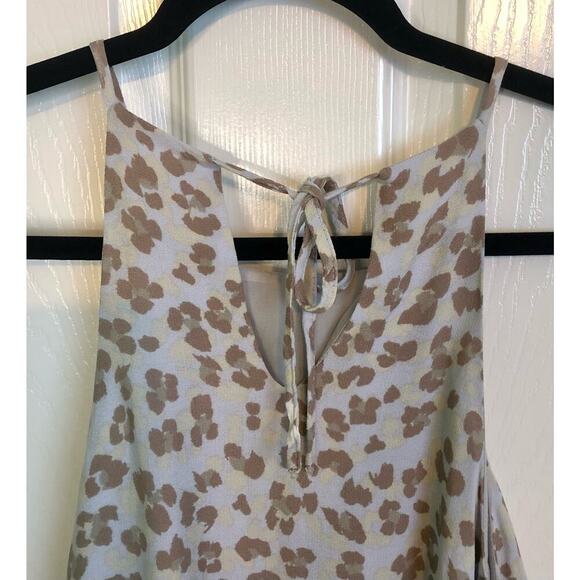 By Together Blue Khaki & Cream Leopard Print Swing Tank Tie Back - Size Large - Picture 6 of 7